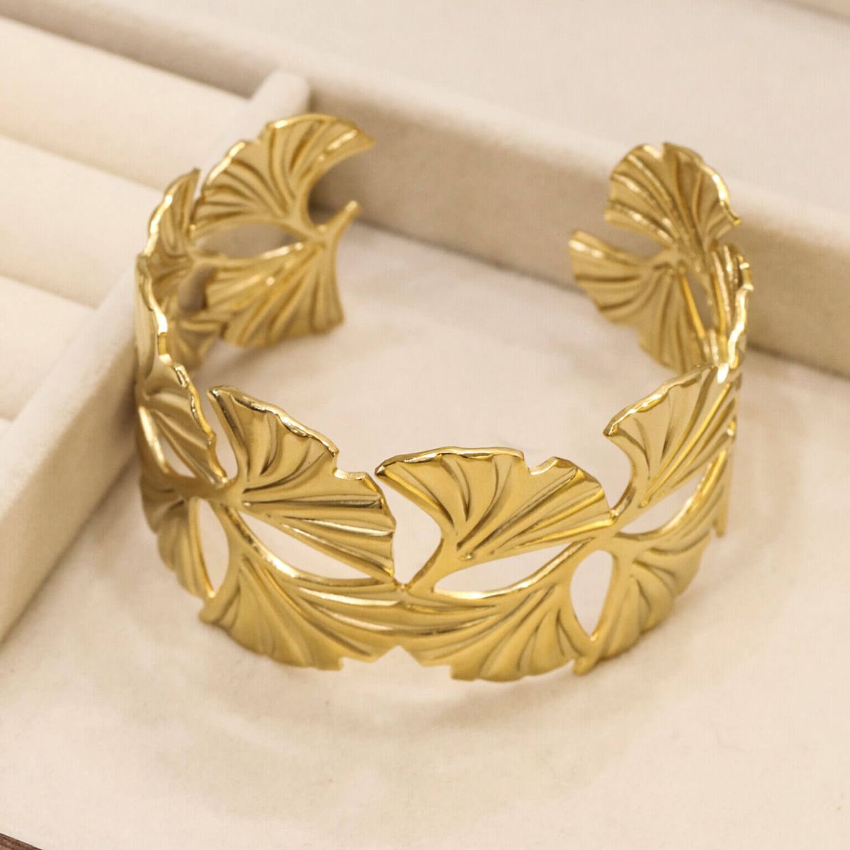 Ginkgo Leaf Gold Bangle Bracelet