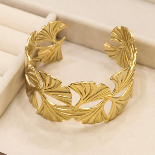 Ginkgo Leaf Gold Bangle Bracelet