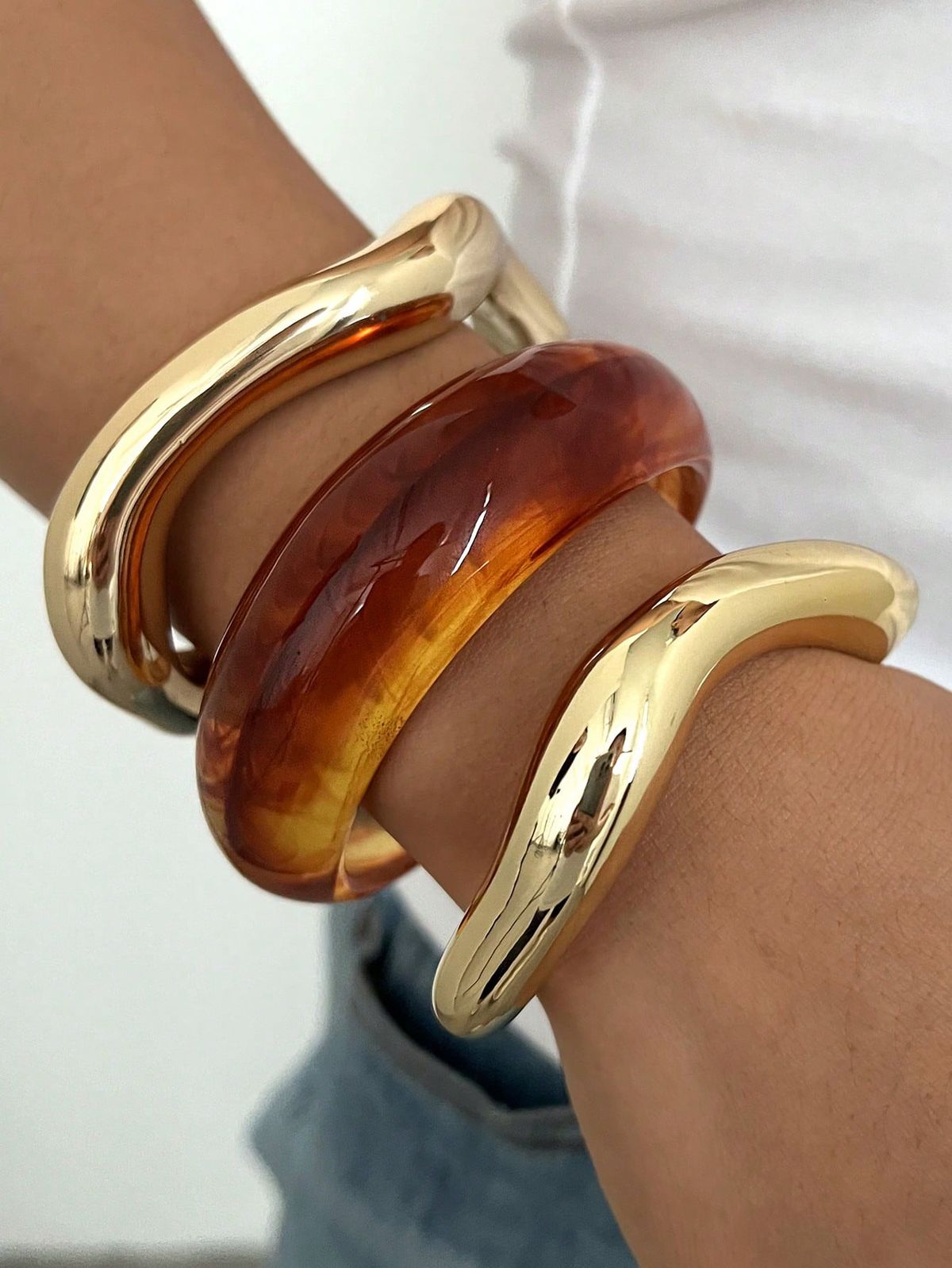 3pcs Vintage Minimalist Wavy Acrylic & Resin Material Bangle Bracelet